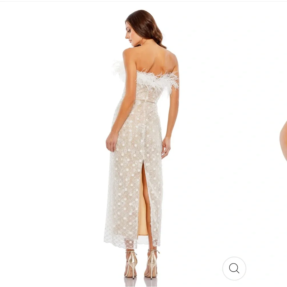 BRAND NWT | Mac Duggal feather strapless column dress - Picture 3 of 3
